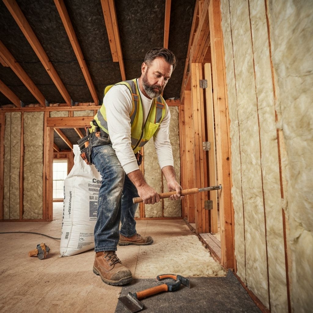 Professional insulation contractor working on home